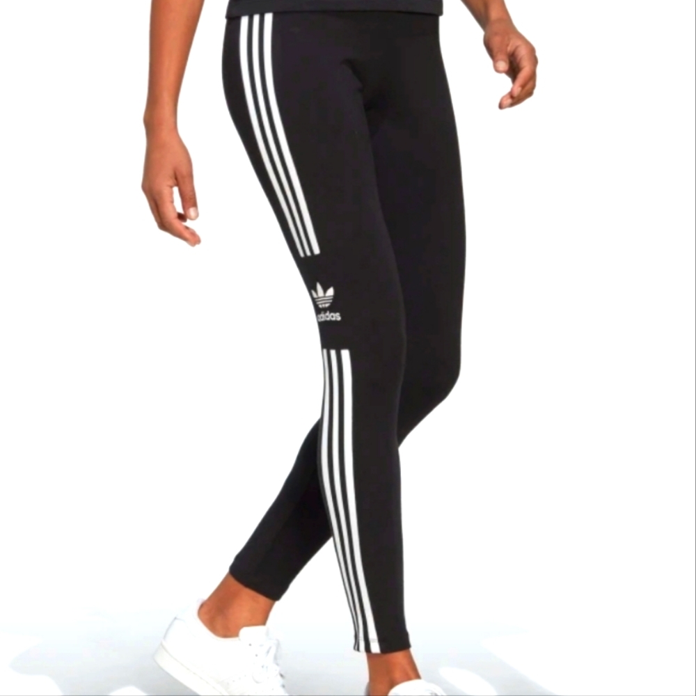 Adidas Womens XL, BLACK W/WHITE STRIPES TREFOIL TIGHT